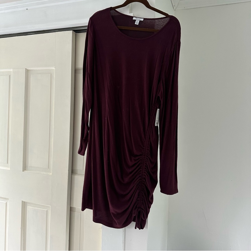 Nine West Long sleeve Ruched Burgundy Dress